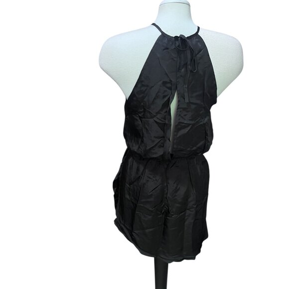 Halara Black Silky Cut Out Mini Dress Sz Small Black Sleeveless Tie Back - Picture 14 of 16
